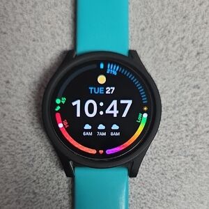 Samsung Smartwatch with Black Case and Teal Strap